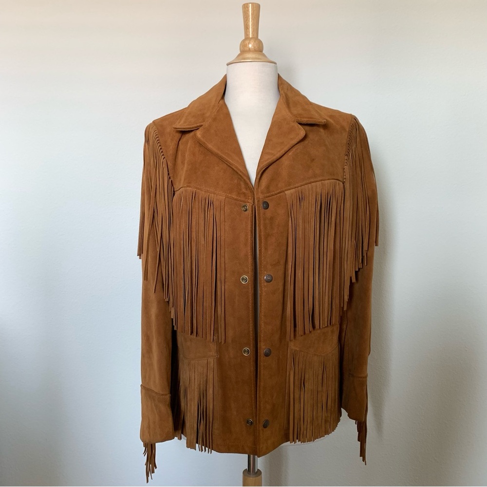 Vintage Western Boho Hippie Tan Brown Suede Fringe Jacket 36